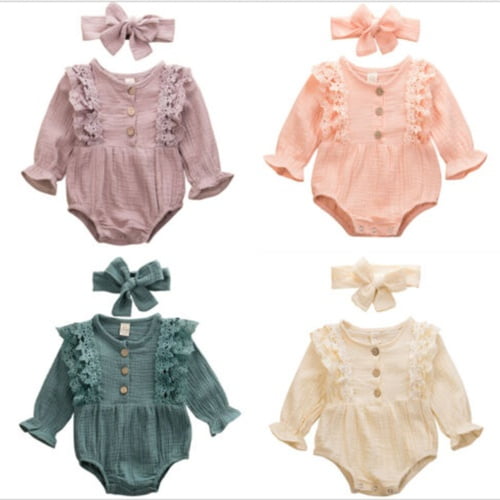 2pcs Newborn Toddler Kids Baby Girl Long Sleeve Romper Jumpsuit Playsuit Set
